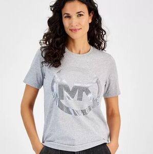 NWT Michael Kors Silver Foil Logo Short Sleeve Tee Size: Medium